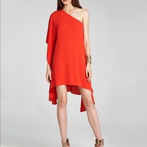 BCBGMAXAZRIA red batwing one shoulder dress